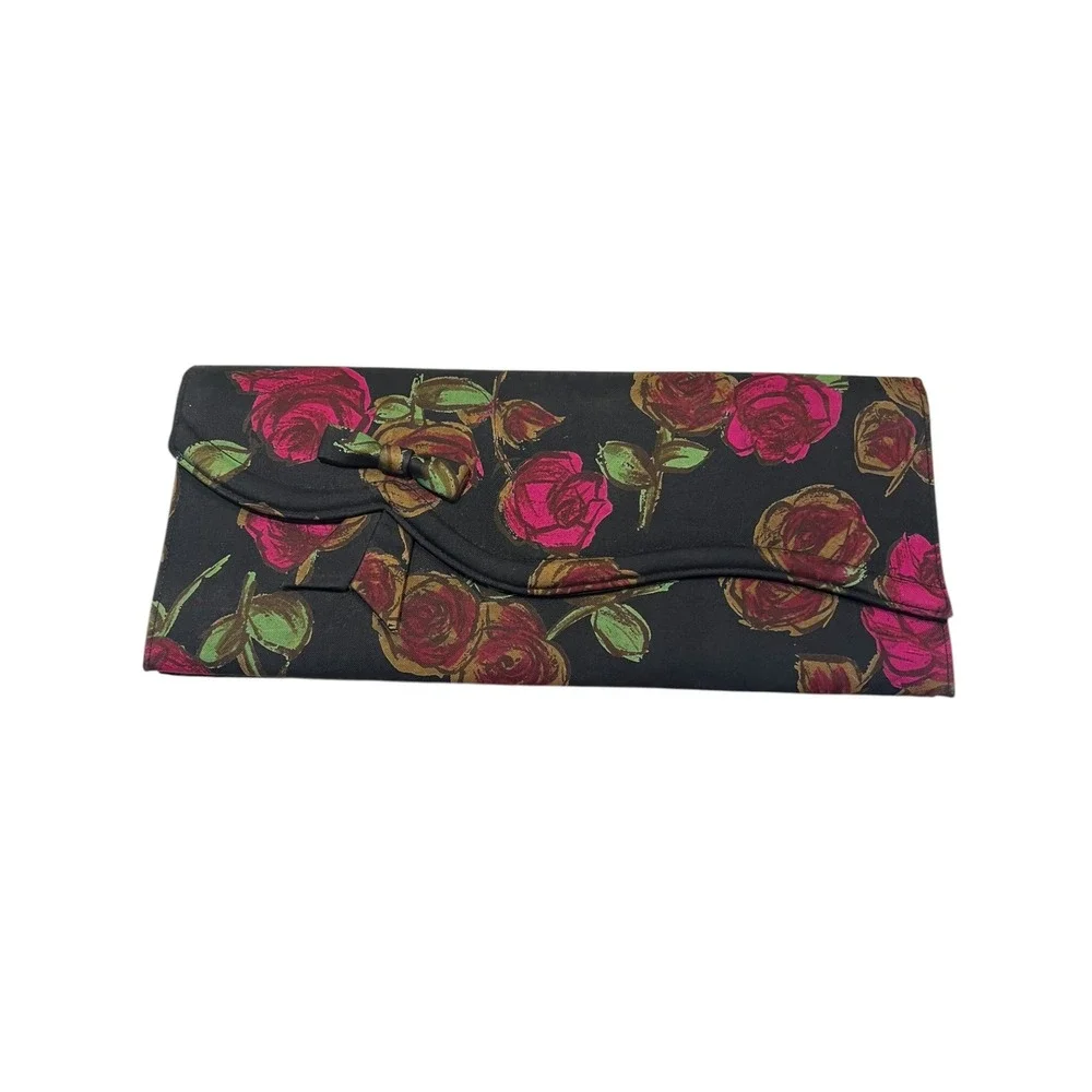 Vintage‎ Lennox Bags Dark Motif Floral Clutch Purse Approx. 12 x 5 inches